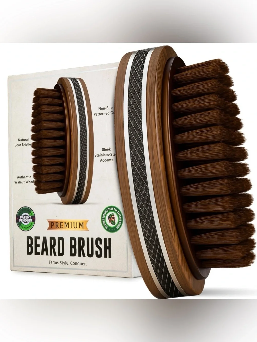 Alpha Organics Premium Beard Brush | Natural Boar Bristle & Walnut Wood NIB